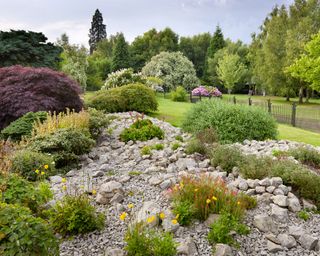 Rock garden feature at Emmetts Garden in Kent, UK