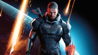 Commander Shepard on the cover of Mass Effect 3