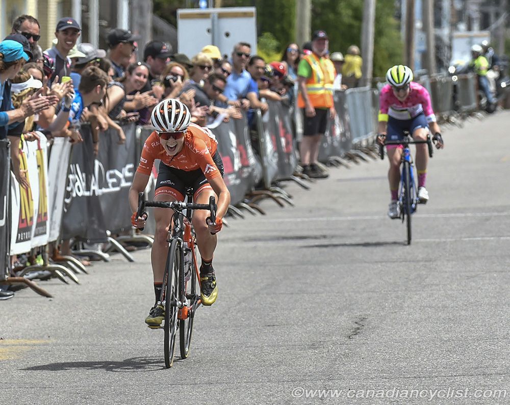 Katherine Maine leading Kinley Gibson, final sprint for the win