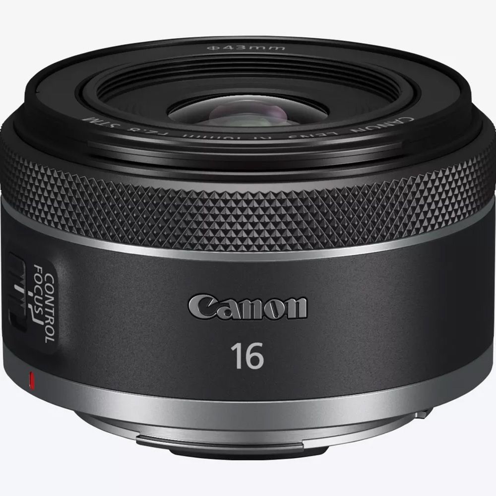 Canon RF 16mm f/2.8 STM on a white background