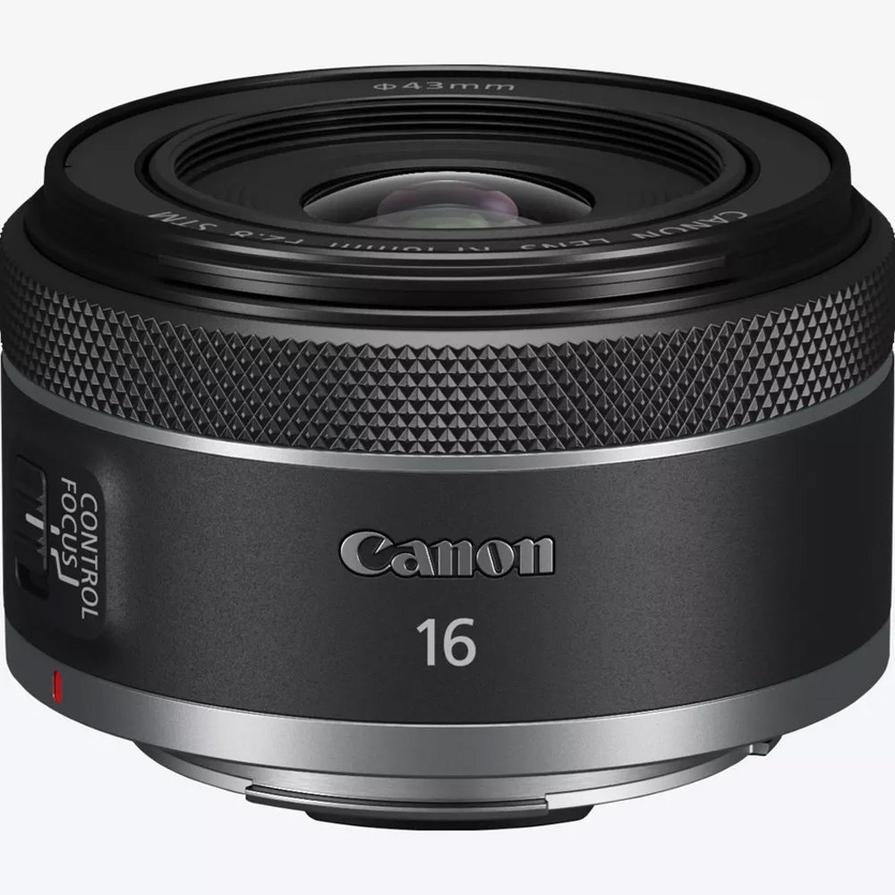 Canon RF 16mm f/2.8 STM on a white background