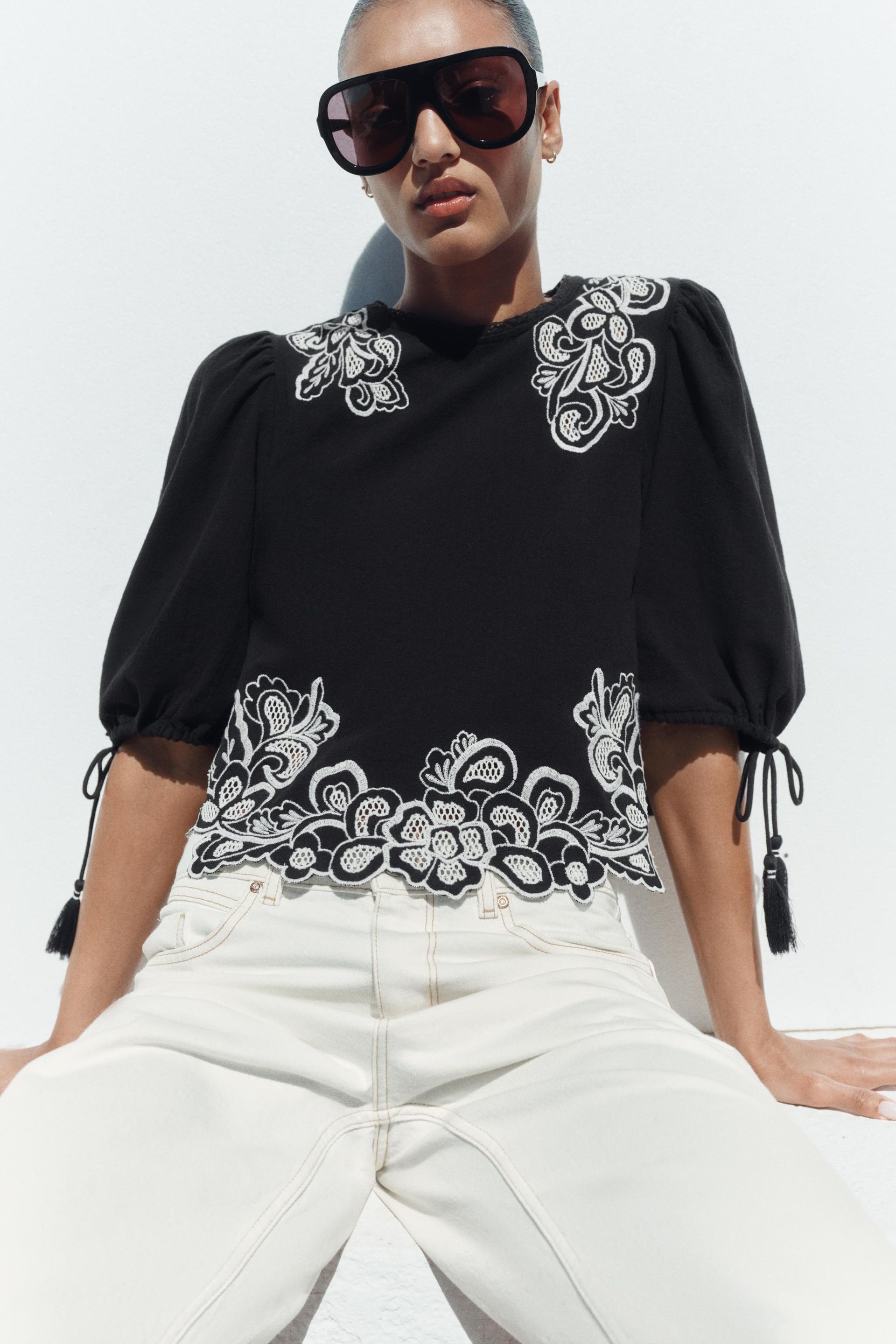 Puff Sleeve Embroidered Blouse