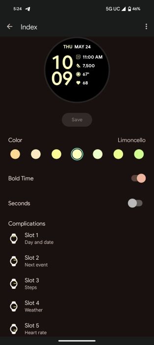 Pixel Watch 2 watch face on the Pixel Watch app
