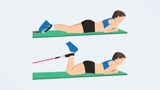 an illo of a woman doing hamstring curls with resistance bands