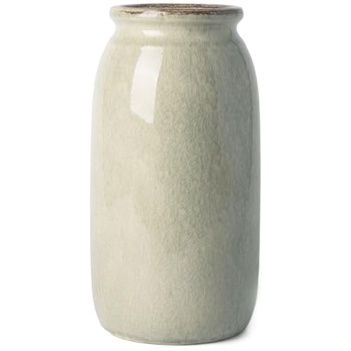 Victor &amp;amp; Teresa Rustic Green Vase for Home Decor, Ceramic Vases for Flowers, Modern Farmhouse Decorative Vases for Pampas Grass,table Accent, Mantel, Living Room,bookshelf, Centerpieces, 8&#039;&#039;