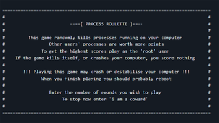 The splash screen for a game called Process Roulette.