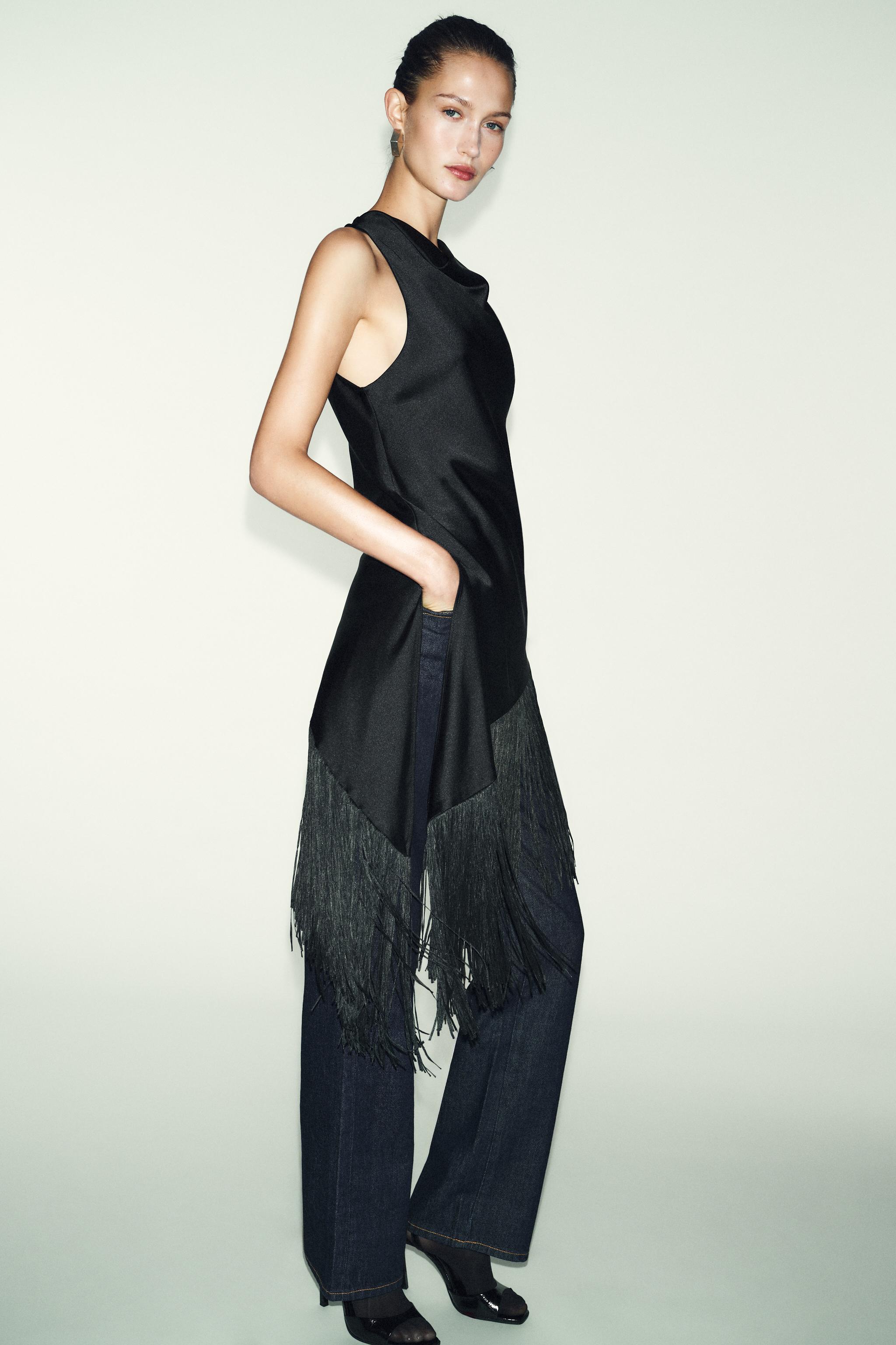 long satin top with fringes