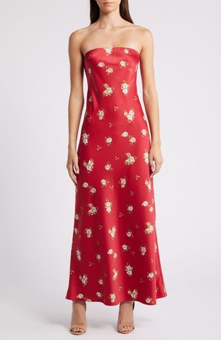 Madelyn Floral Strapless Satin Cocktail Dress