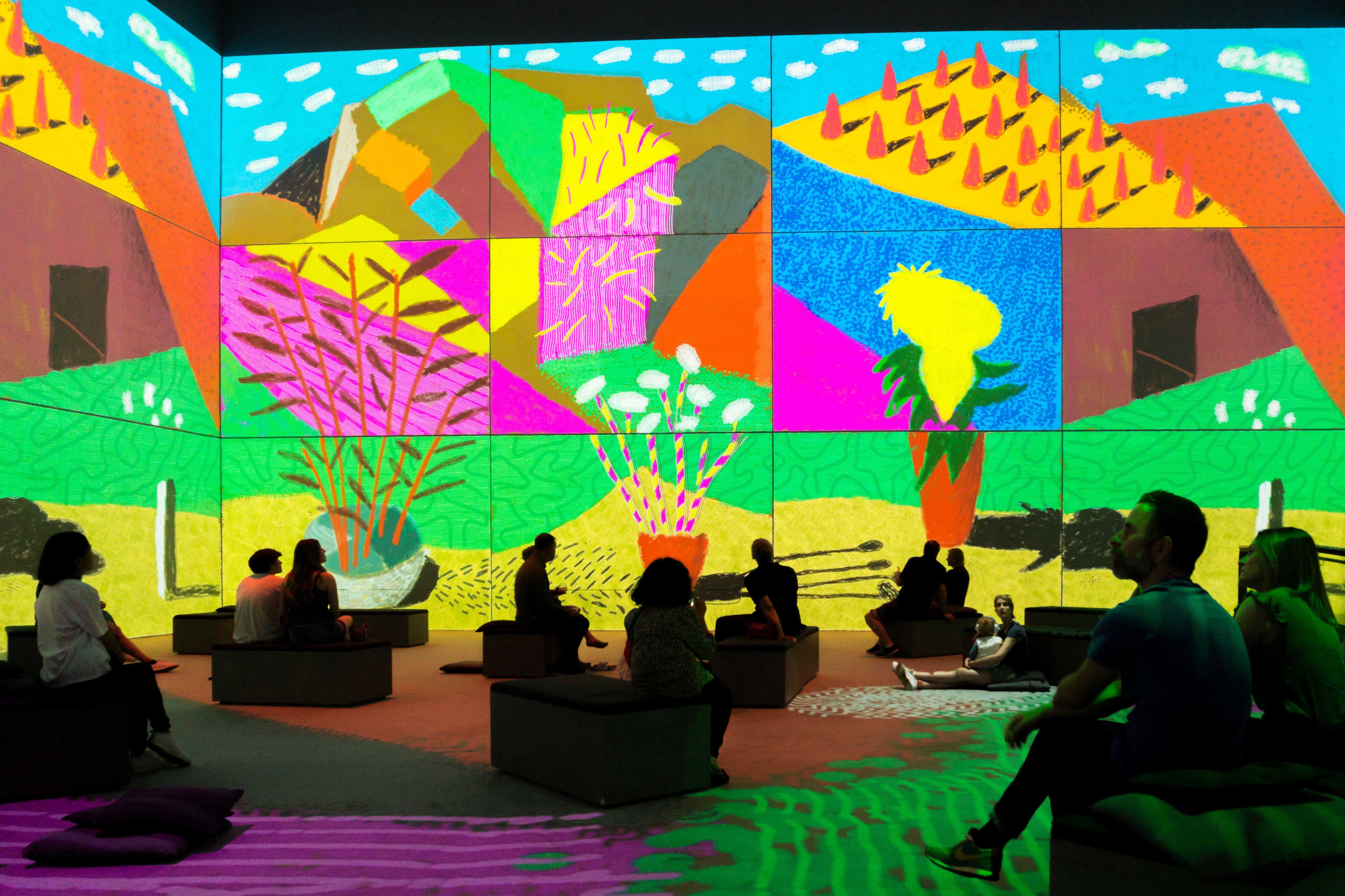 David Hockney immersive exhibition Bigger &amp;amp; Closer (Not Smaller &amp;amp; Further Away) at the Lightroom in King&#039;s Cross, London.