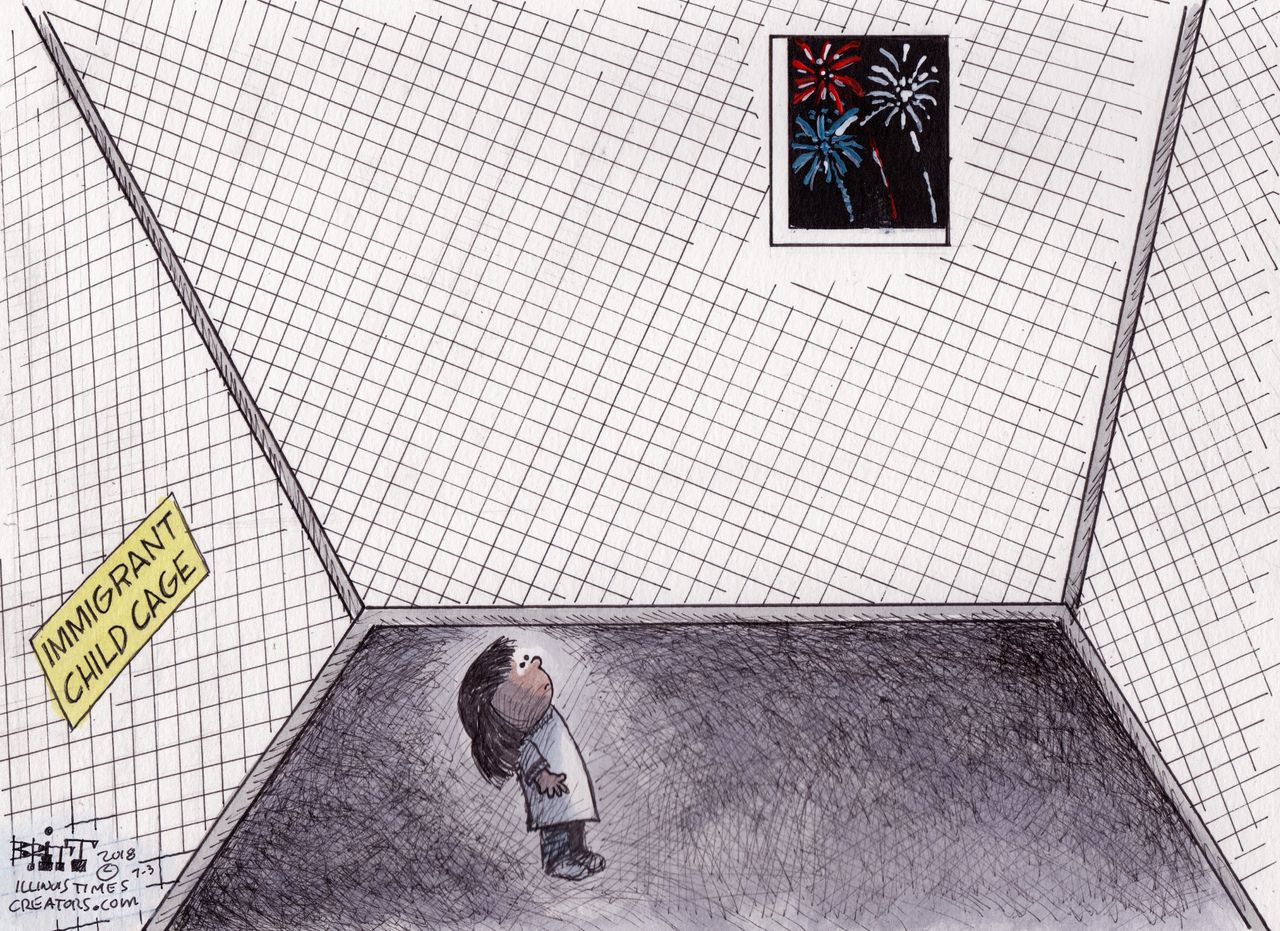 Political Cartoon U.S. Fourth of July Trump immigration policy family separation