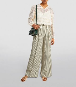 Womens Me+em Green Striped Wide-Leg Trousers | Harrods Uk