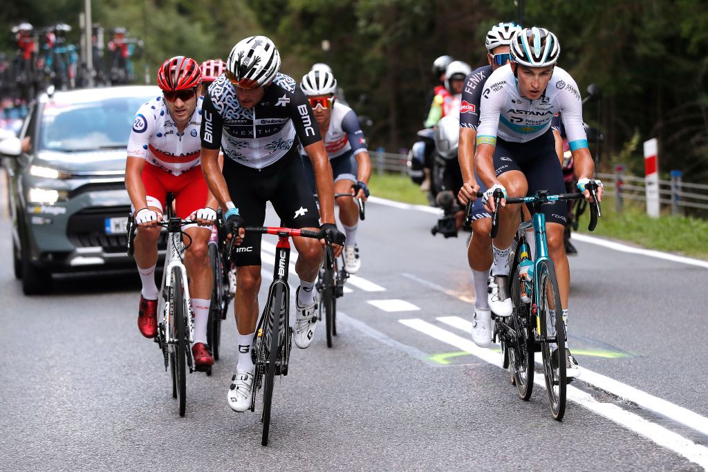 BIELSKOBIALA POLAND AUGUST 13 LR Robert Power of Australia and Team Qhubeka Nexthash Yevgeniy Fedorov of Kazakhstan and Team Astana Premier Tech in the Breakaway during the 78th Tour de Pologne 2021 Stage 5 a 173km stage from Chochow Czarny Dunajec to BielskoBiaa 434m TourdePologne TDP2021 UCIWT on August 13 2021 in BielskoBiala Poland Photo by Bas CzerwinskiGetty Images