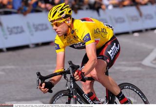 Cadel Evans (BMC Racing) riding into Paris at the 2011 Tour de France