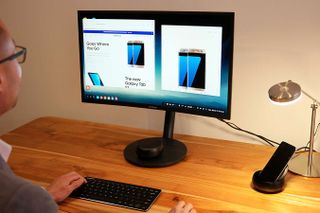 The DeX dock delivers a big-screen Android experience with mouse and keyboard.