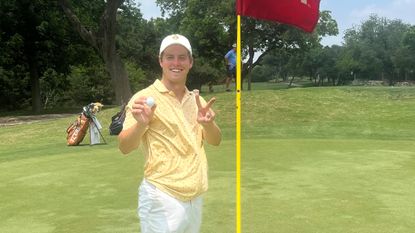 Parker Coody celebrates after hole-in-one