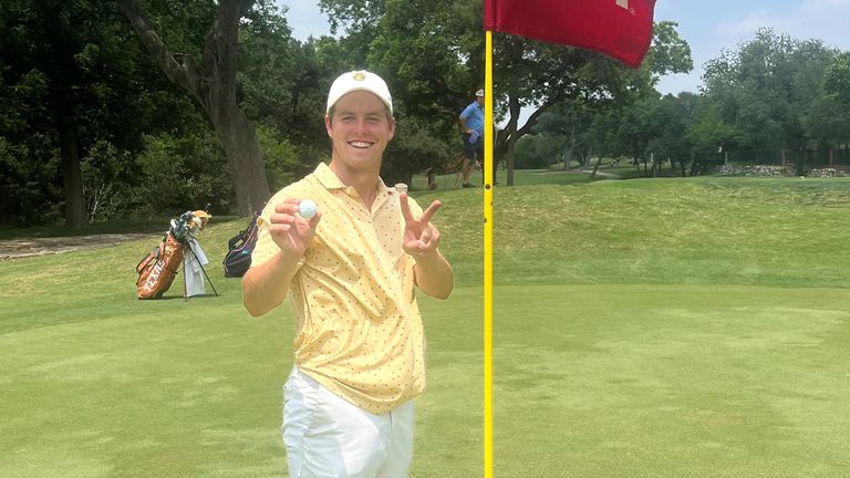 Parker Coody celebrates after hole-in-one