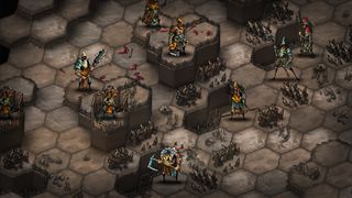 An image of hex-based tactical combat from grim low fantasy game Urtuk: The Desolation