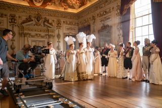 A photo showing the Bridgerton ball scenes being filmed