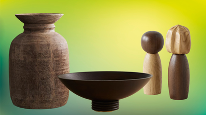 wooden vase, bowl and salt and pepper grinders
