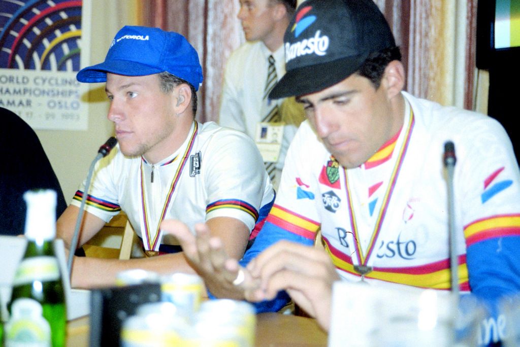 A young Lance Armstrong at the 1993 Worlds winners press conference