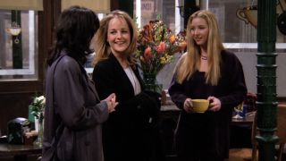 Fran Devanow (Leila Kenzle) and Jamie Buchman (Helen Hunt) speak to Phoebe Buffay (Lisa Kudrow) on Friends