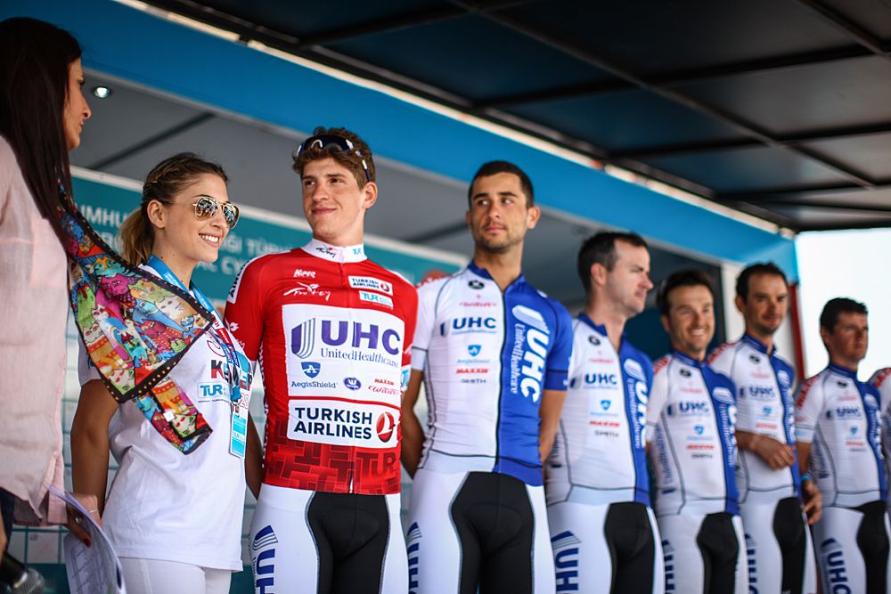 Unitedhealthcare's Federico Zurlo in the mountains jersey before stage 3