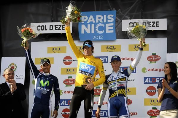 Top three overall at Paris-Nice (l-r): Alejandro Valverde (Movistar), Bradley Wiggins (Sky) and Lieuwe Westra (Vacansoleil-DCM)
