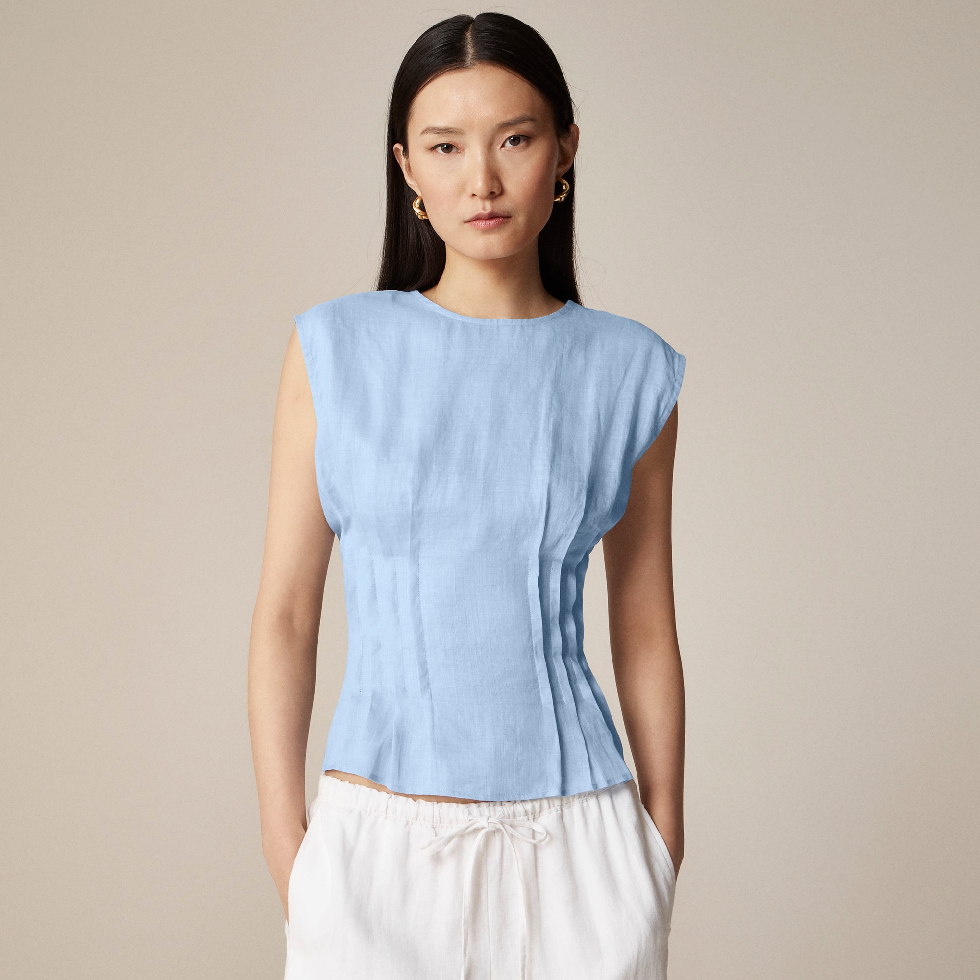 jcrew, Pintuck Shell Top in Ramie