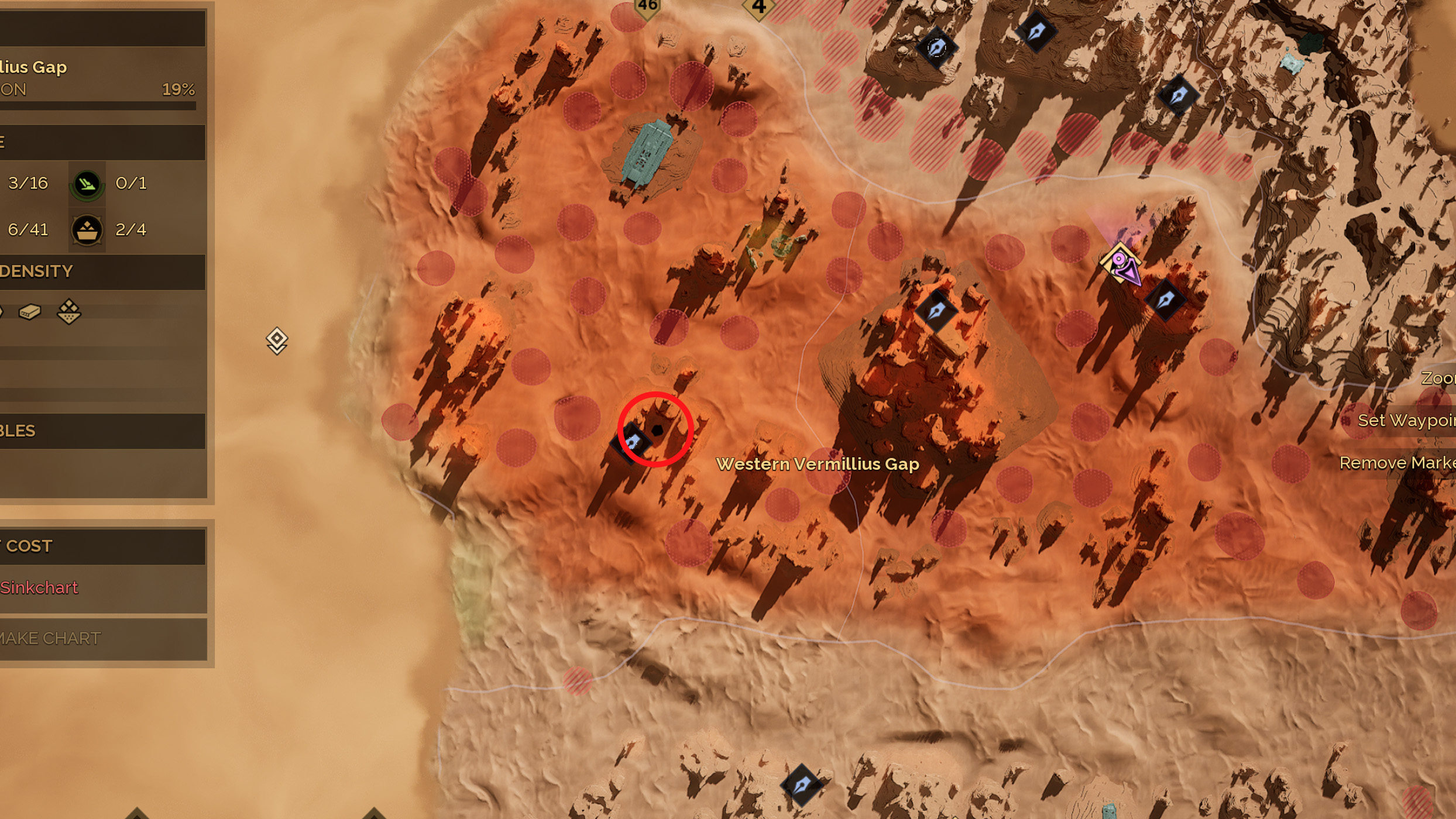 Testing Station No. 197 circled on a map of the Eastern Vermillius Gap
