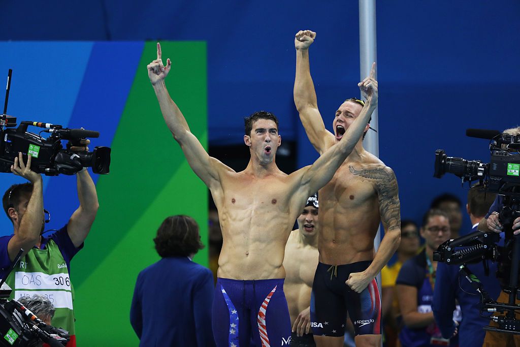 Michael Phelps celebrating his 19th Olympic gold medal in Rio