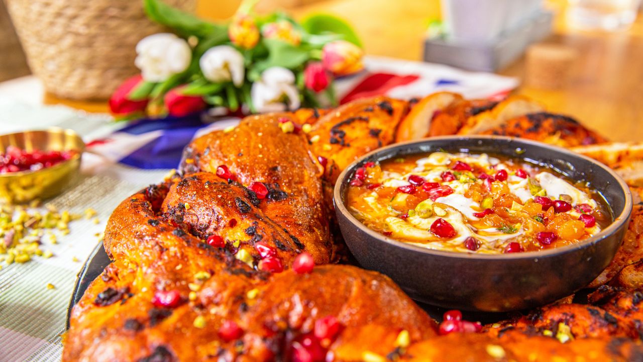 Ainsley's rose harissa and goat's cheese bread crown from Ainsley's Coronation Kitchen