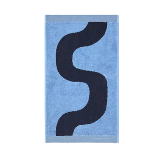 A blue towel with a dark blue wave