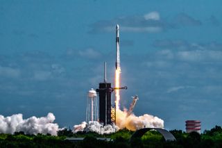A SpaceX Falcon 9 rocket launches the Crew-5 mission to the International Space Station from Kennedy Space Center on Oct. 5, 2022.