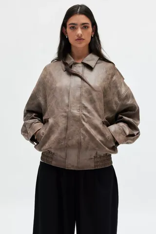 Lioness + Kenny Faux Leather Bomber Jacket