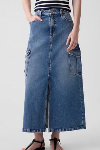 Denim Cargo Maxi Skirt