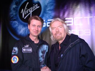 Danish entrepreneur and financier Per Wimmer poses with the founder of Virgin Galactic, Sir Richard Branson.