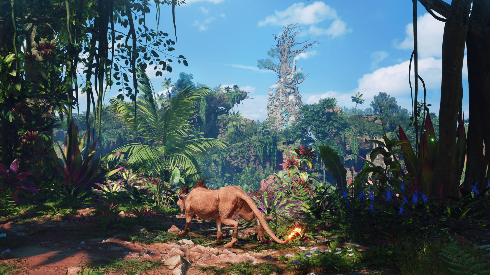 Red 13 explores a jungle environment in Final Fantasy 7 Revelation