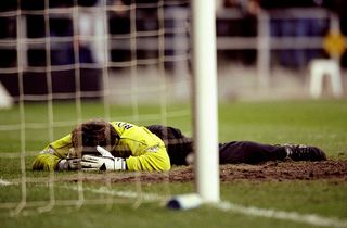 Manchester United keeper Mark Bosnich dejected during the FA Carling Premiership match against Newcastle United at St James Park in Newcastle, England.