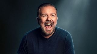 Ricky Gervais wide-mouth smile promo for Ricky Gervais: Armageddon special