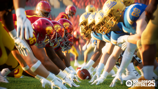 USC and UCLA linemen at the line of scrimmage as seen in EA's College Football 25