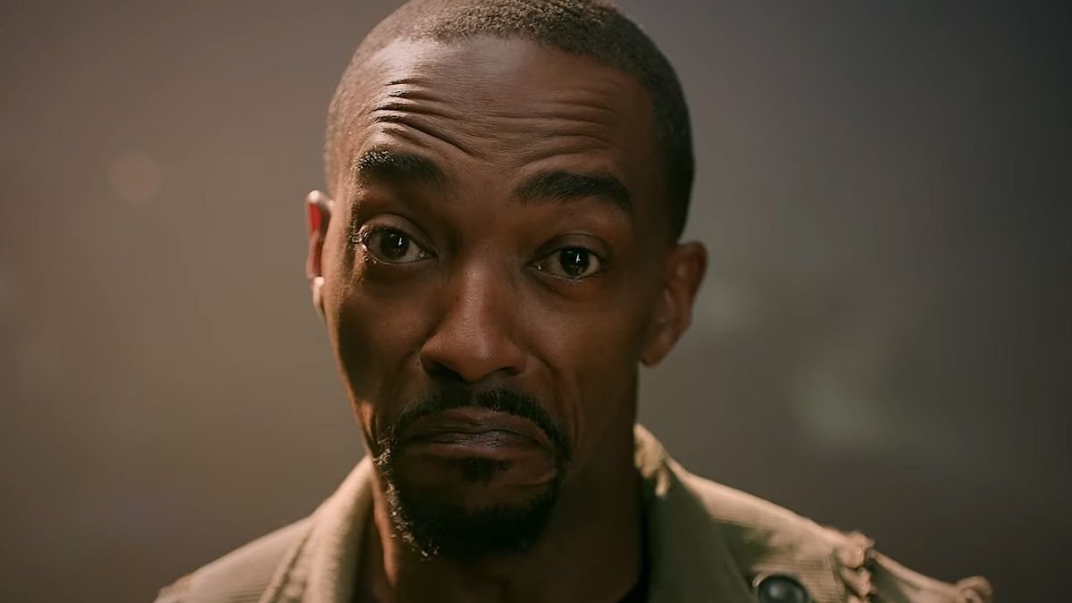 Anthony Mackie in Twisted Metal making a funny face 