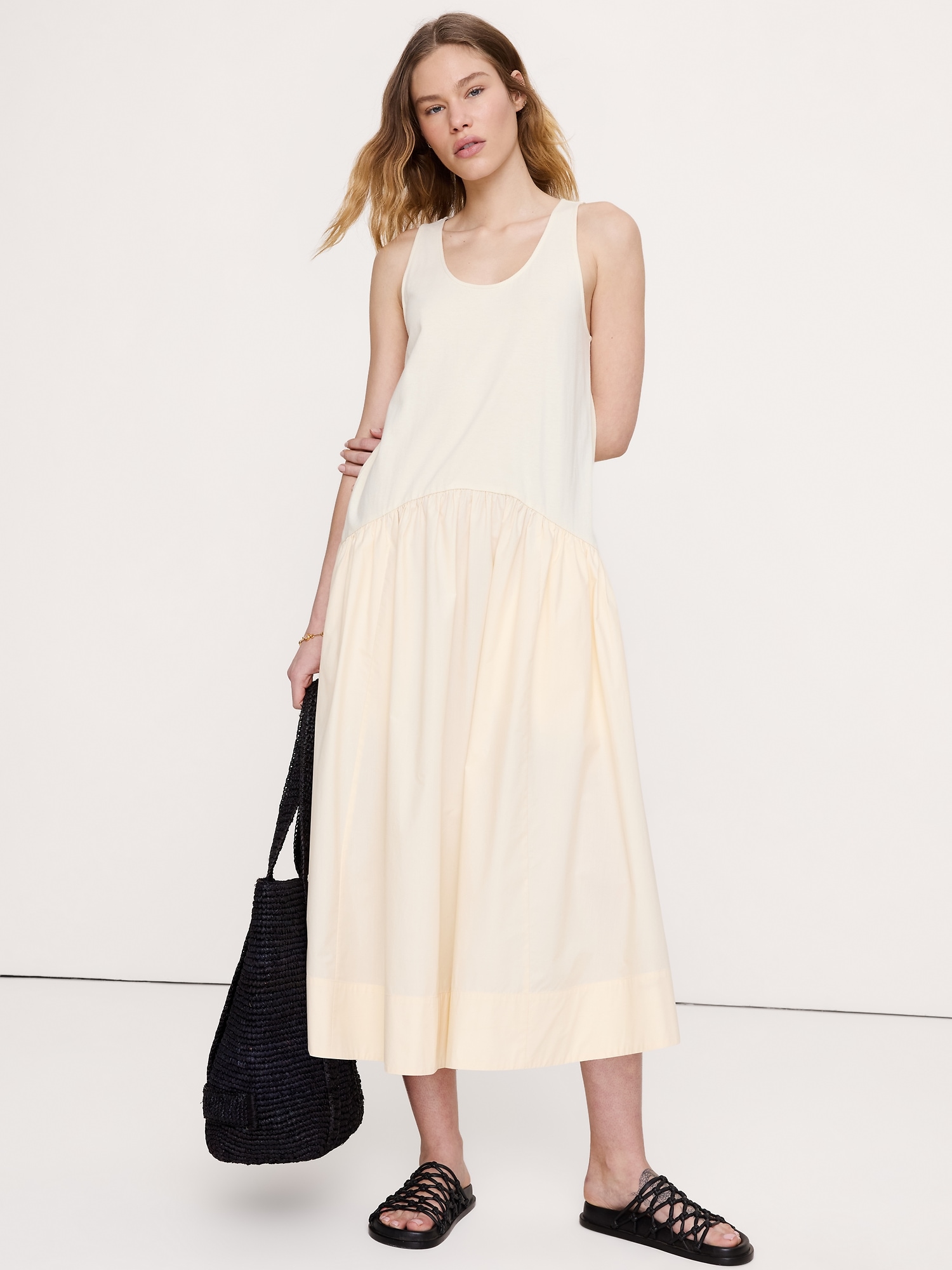 Cotton Poplin + Jersey Midi Dress