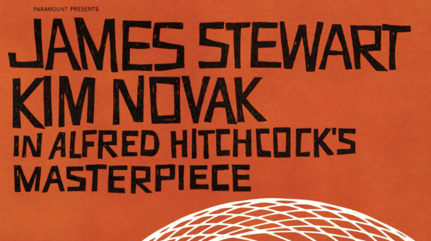 Section of Saul Bass poster for Hitchock&#039;s Vertigo showcasing his distinctive lettering