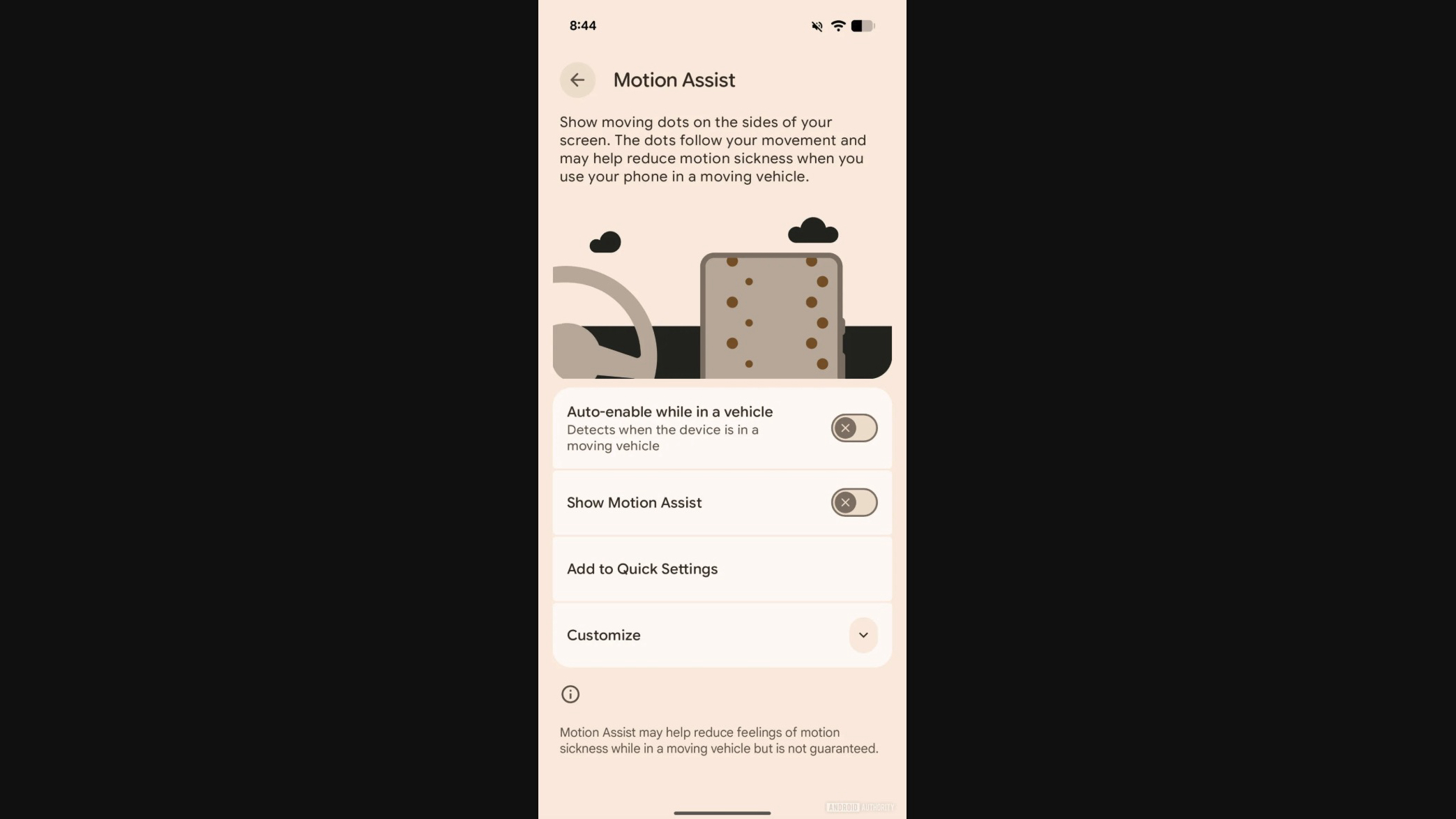 A leaked image of Motion Assist on Android