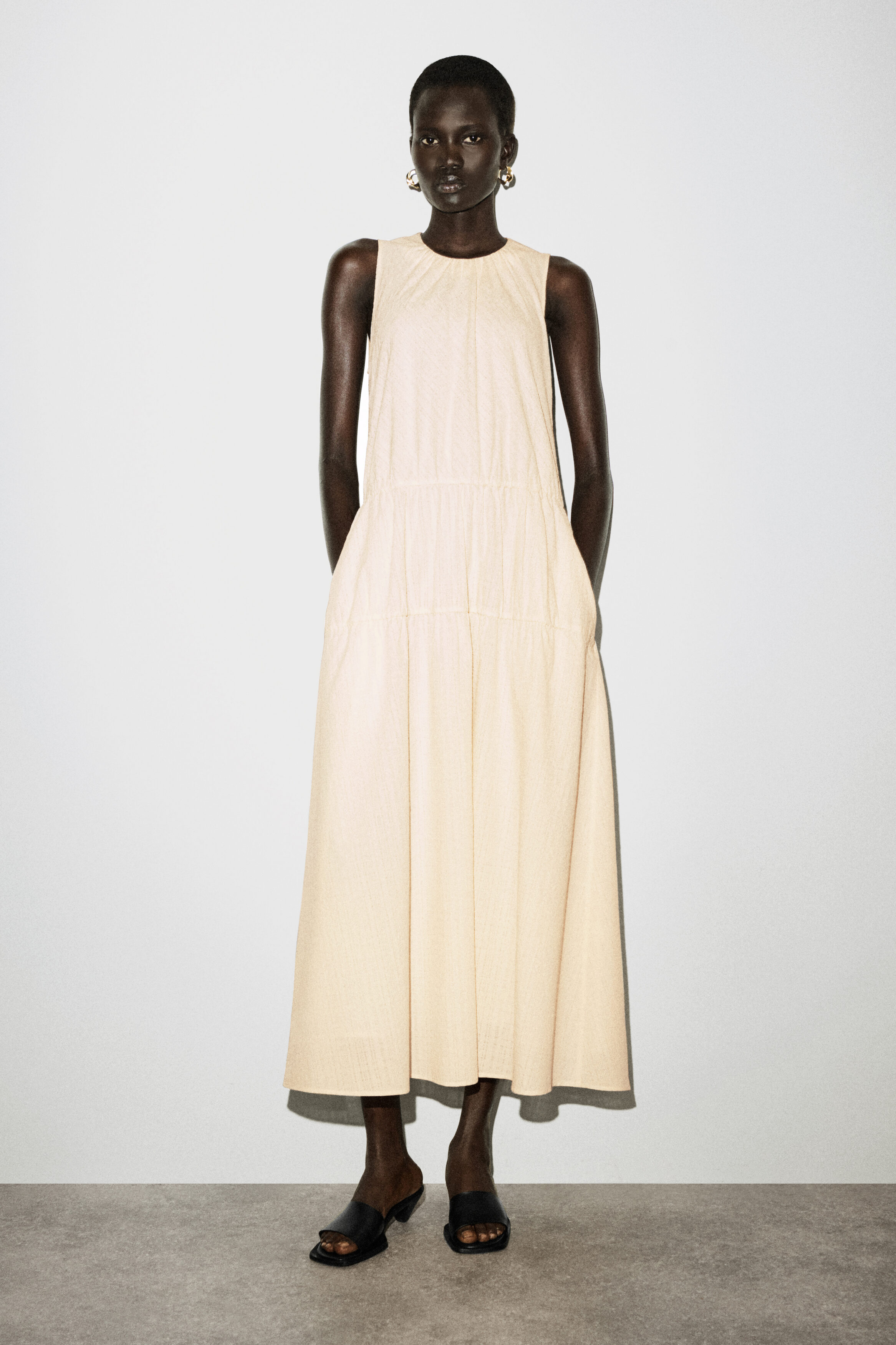 Gathered Tiered Cotton Maxi Dress