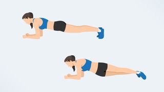 an illo of a woman doing plank hip dips