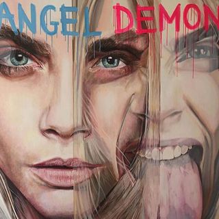 girl face with angel and demon artwork