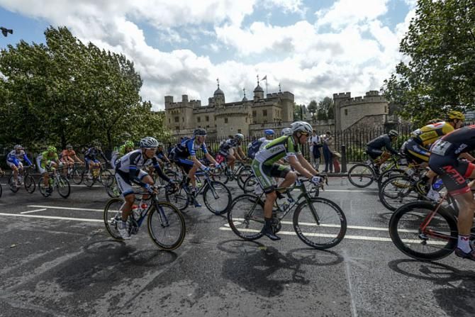 Tower of London as the peloton pass