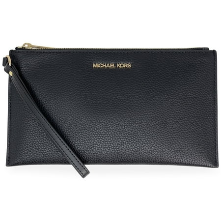 Michael Kors Women&#039;s Jet Set Travel Large Pebbled Leather Pouch Black 35s4gtvw3l-001