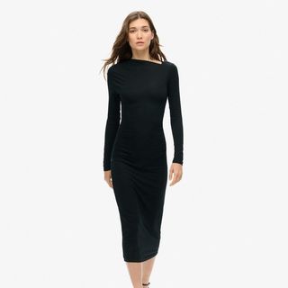 Long Sleeve Ruched Midi Dress